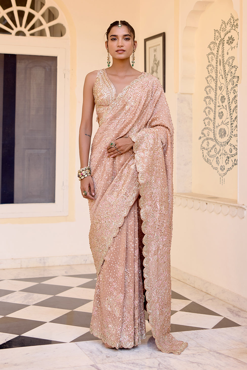 Caramel Taupe Tissue Saree Set