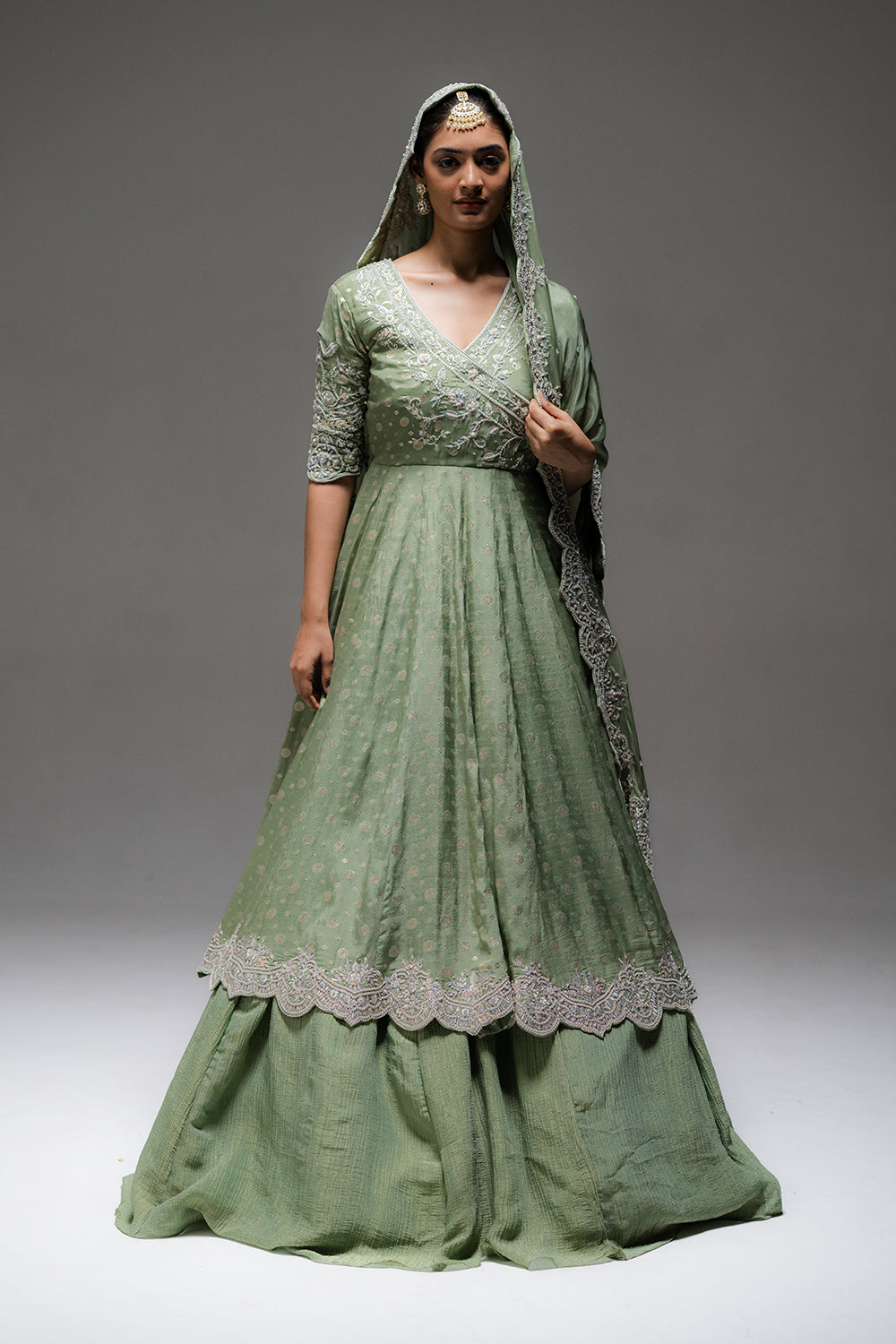 Celadon Green Angrakha Lehenga Set