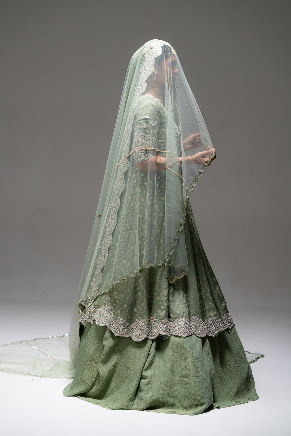 Celadon Green Angrakha Lehenga Set