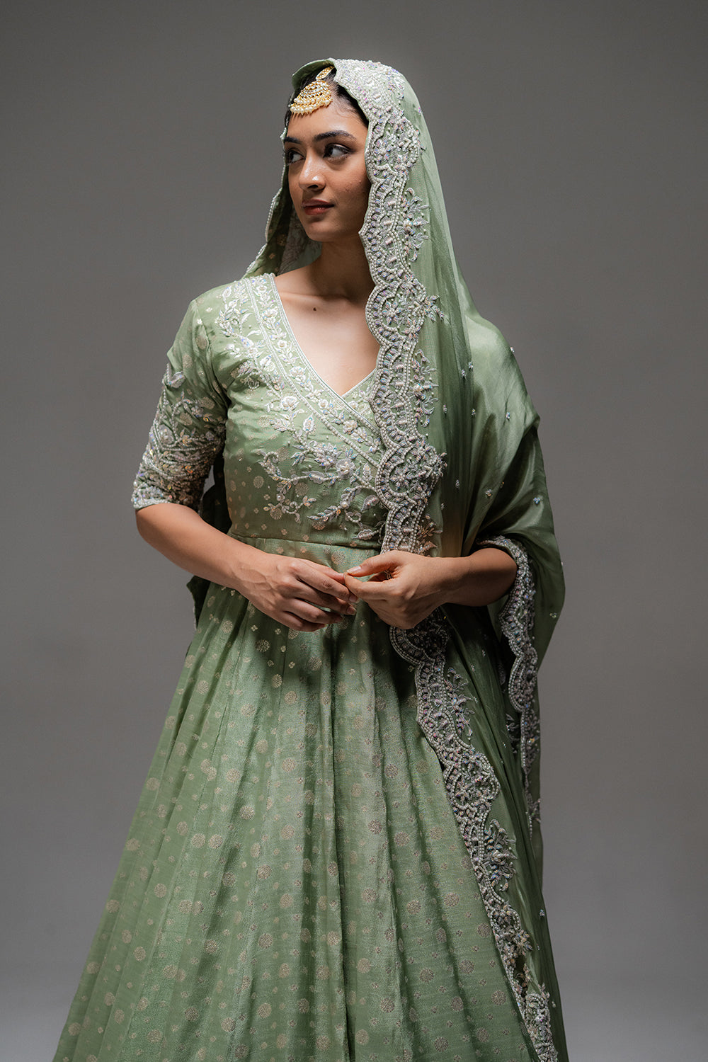 Celadon Green Angrakha Lehenga Set