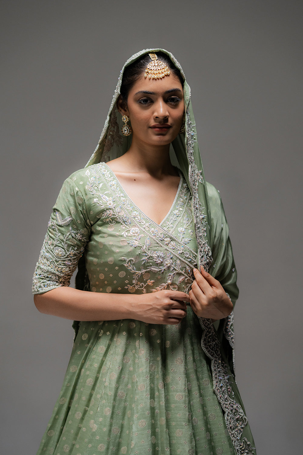 Celadon Green Angrakha Lehenga Set