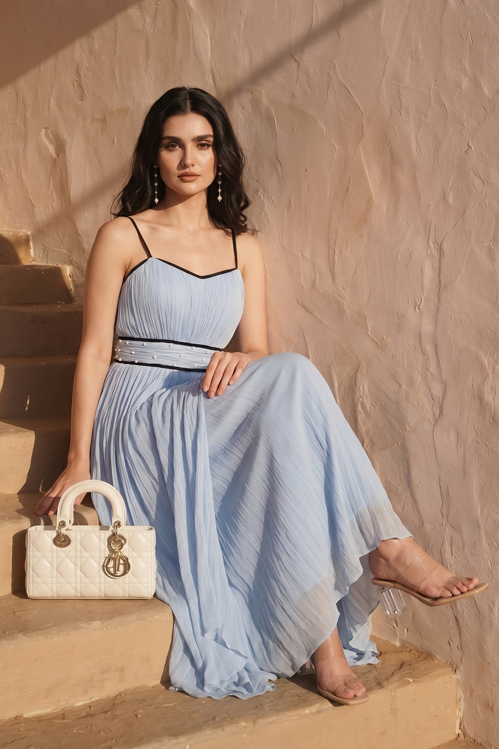 Celeste Pleated Maxi Dress - Powder Blue