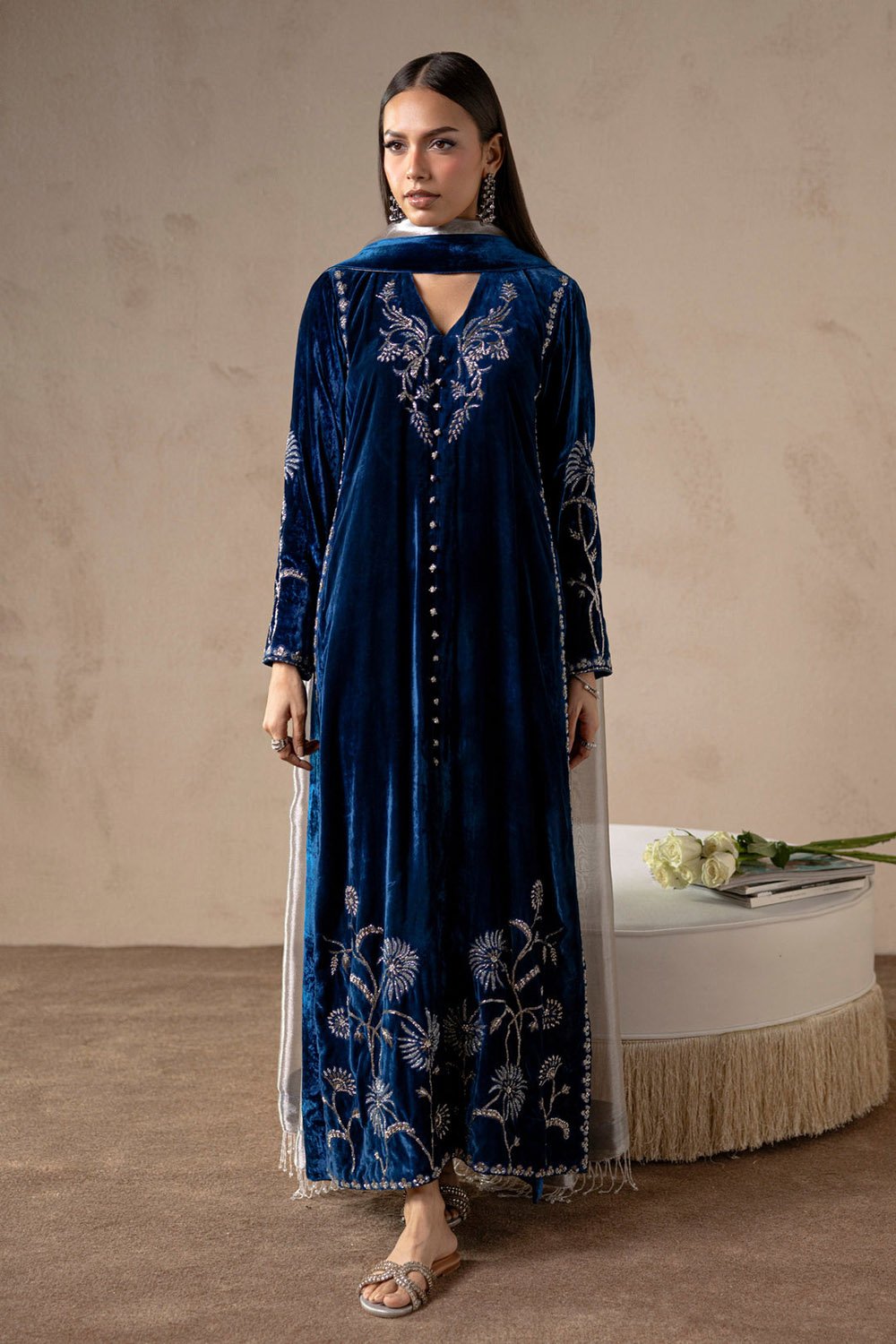 Celestial Blue Velvet Suit Set