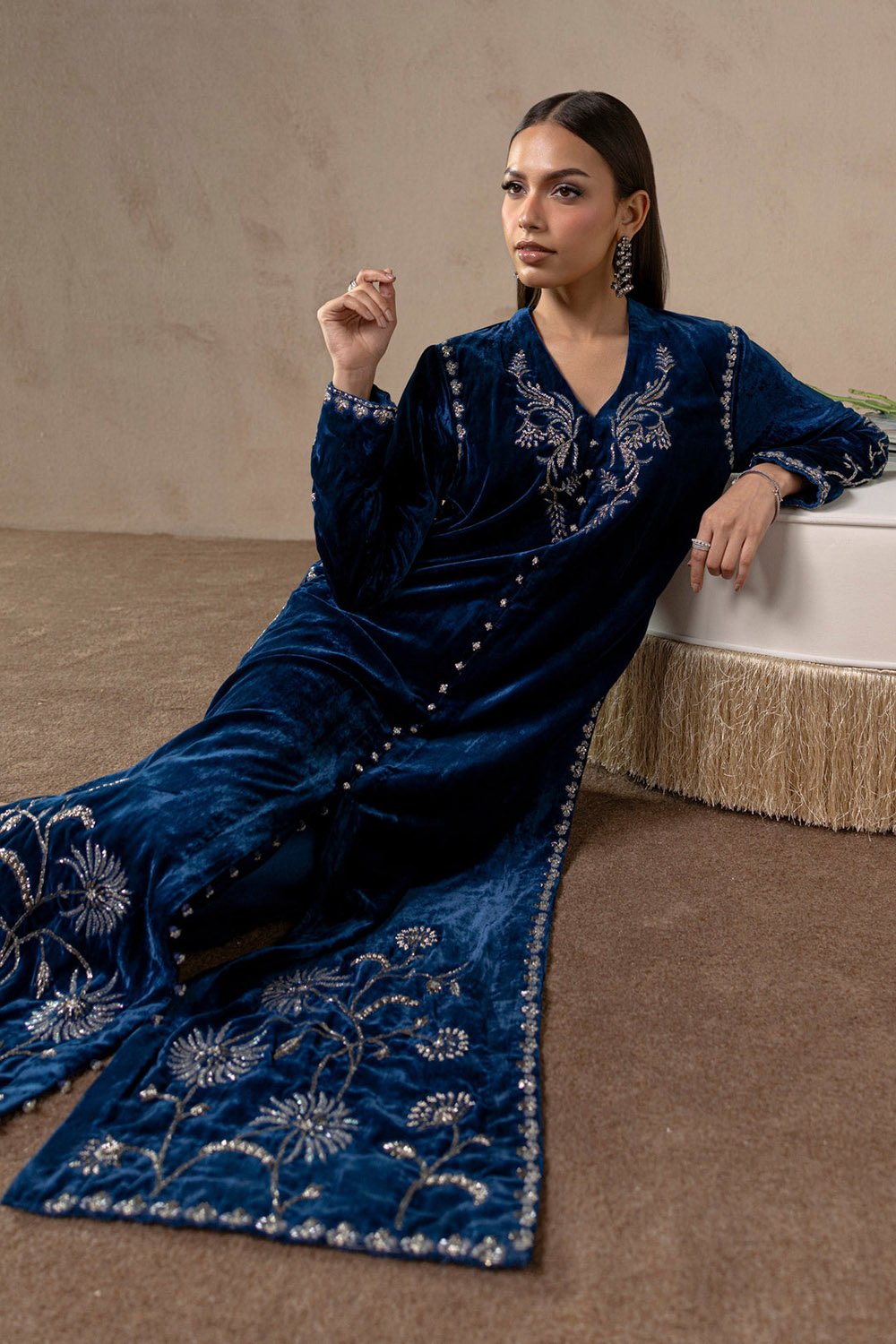 Celestial Blue Velvet Suit Set