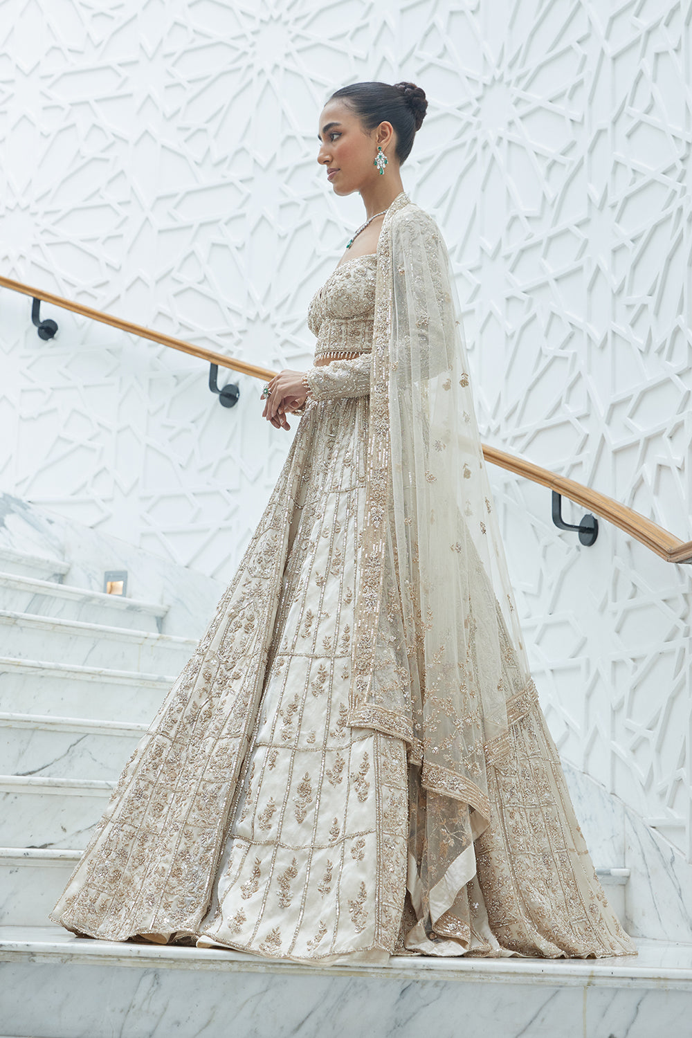 Champagne Organza Lehenga