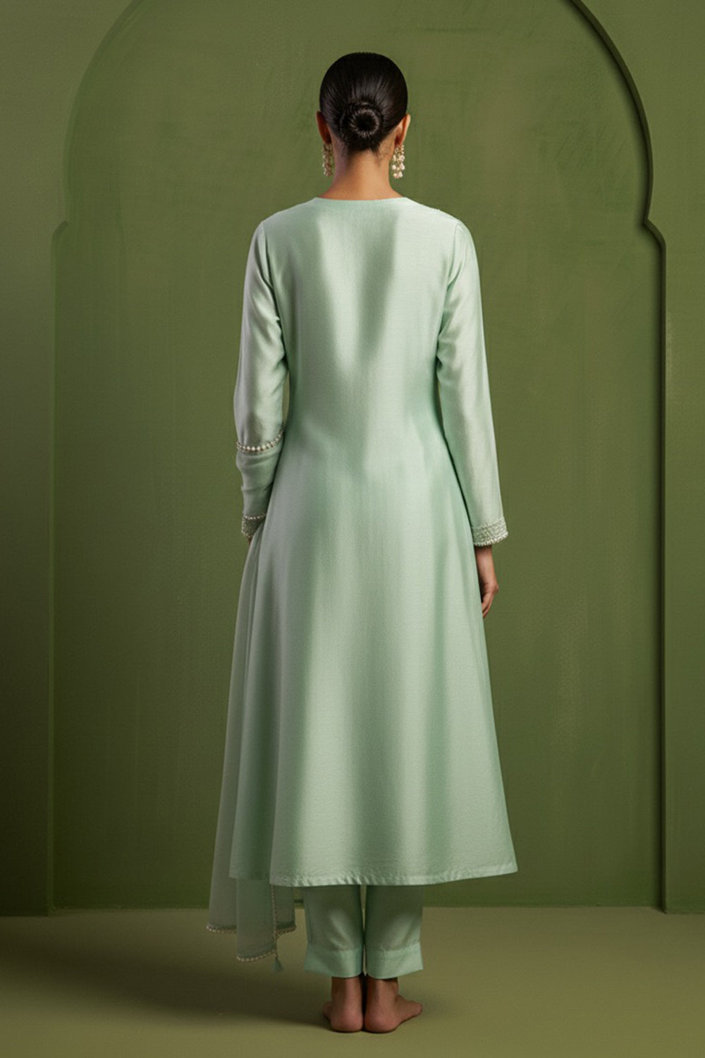 Chanderi Silk Hand Embroidered Kurta Set in Blue