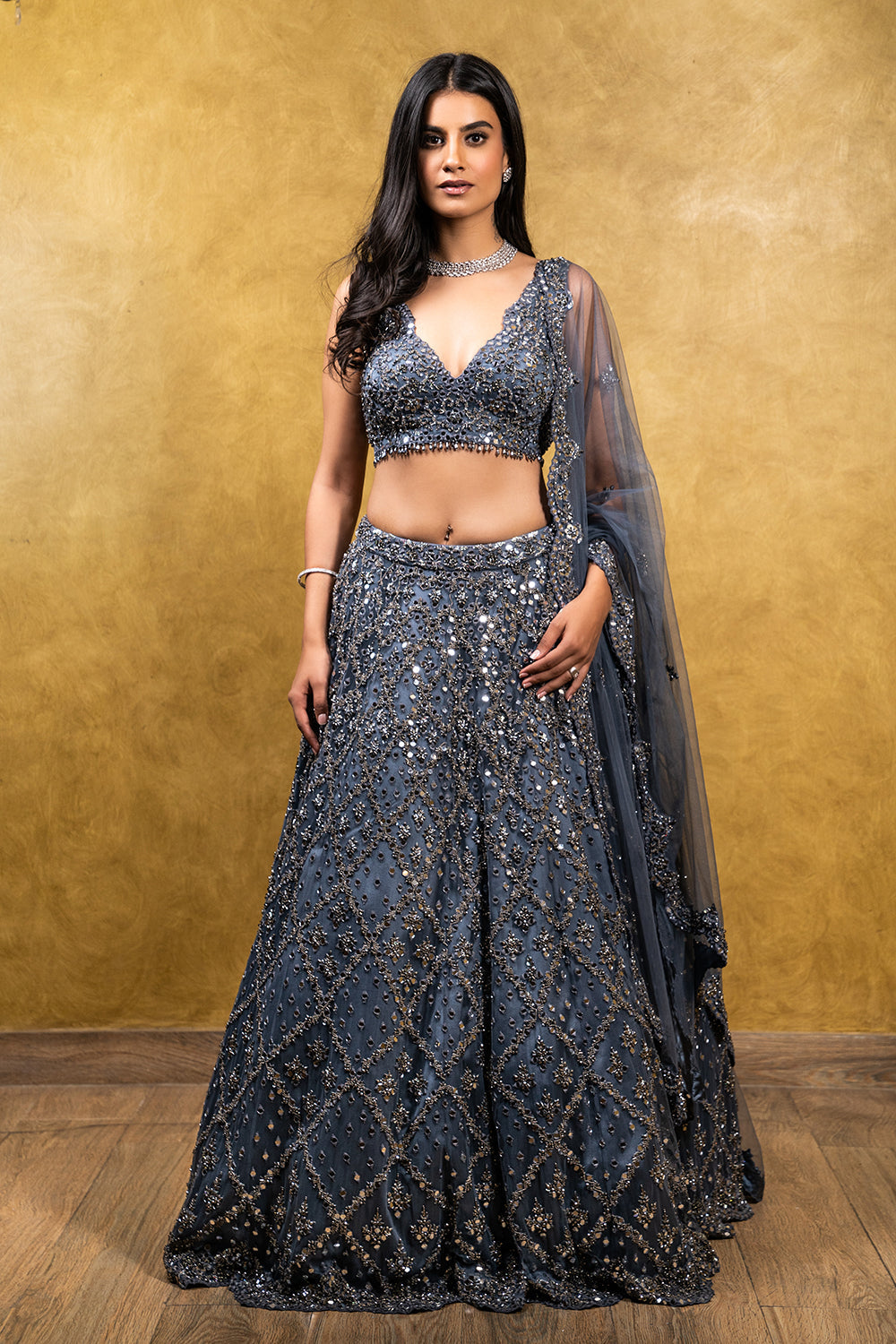 Charcoal Grey Tulle Lehenga