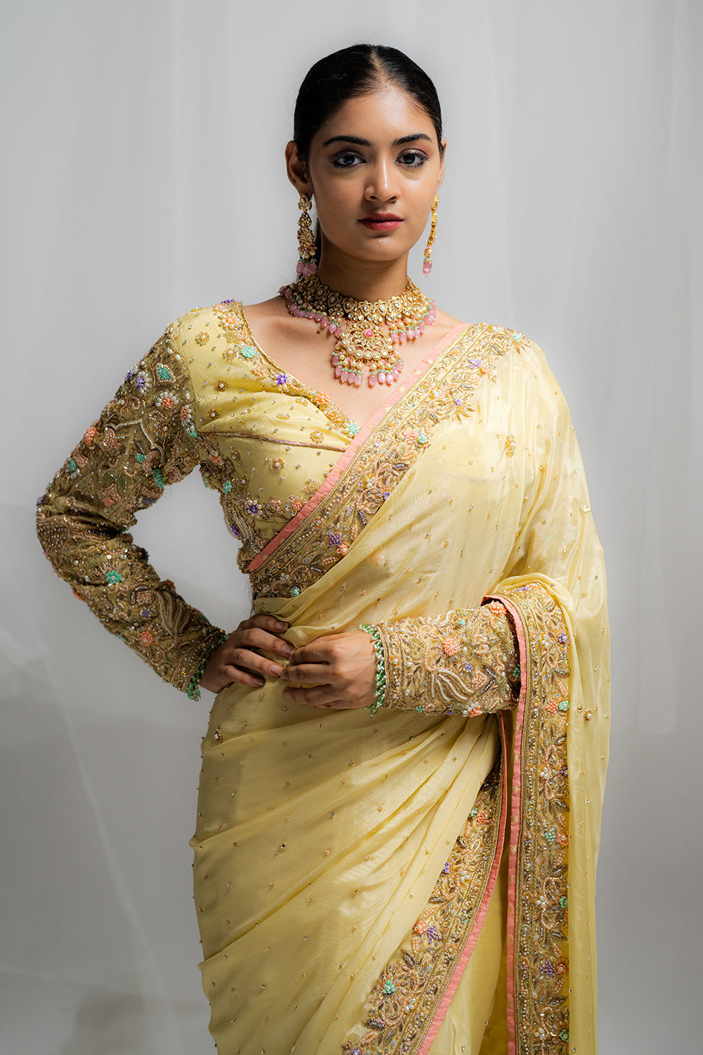 Charming Cream Embroidered Saree