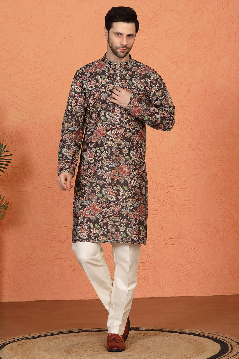 Classic Floral Tapestry Inspired Kurta with Back Elastic Pants