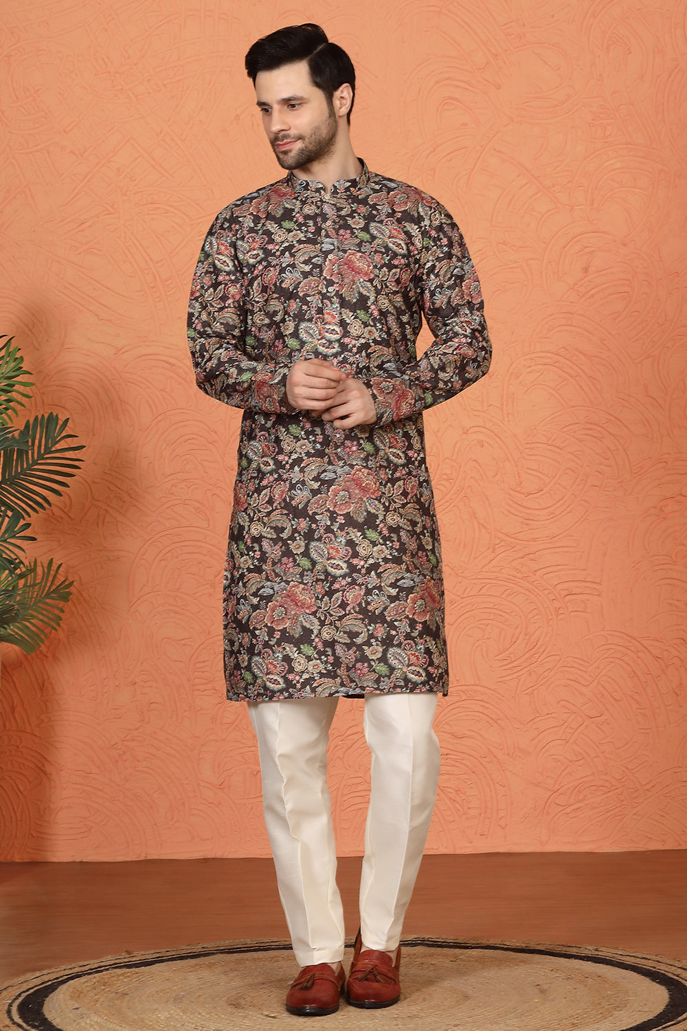 Classic Floral Tapestry Inspired Kurta with Back Elastic Pants