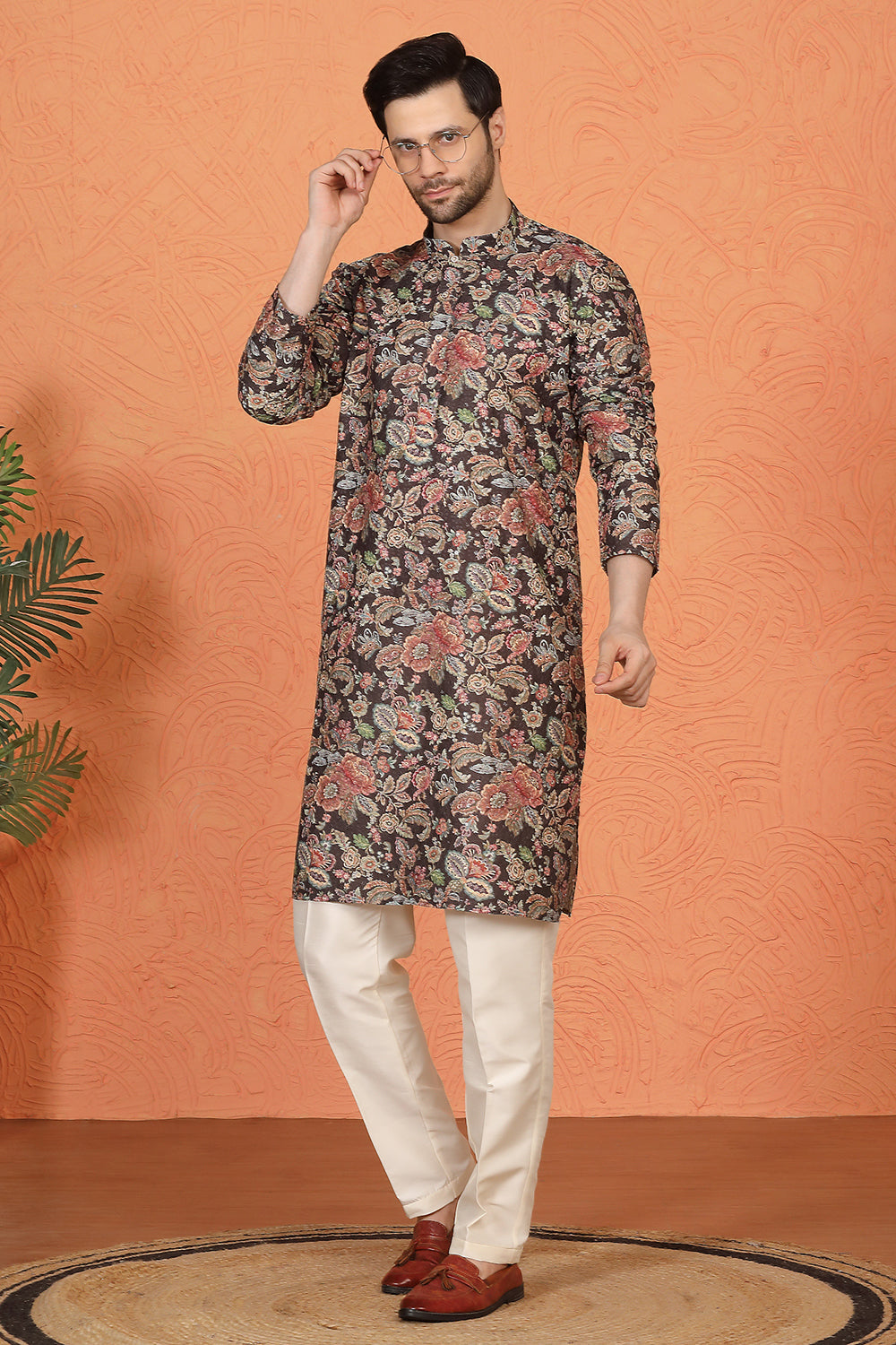 Classic Floral Tapestry Inspired Kurta with Back Elastic Pants