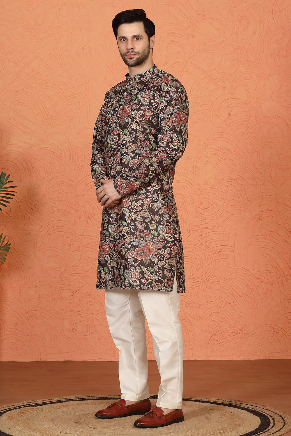 Classic Floral Tapestry Inspired Kurta with Back Elastic Pants