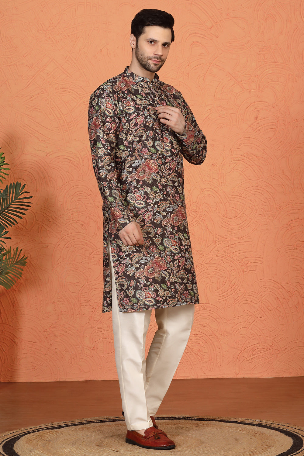 Classic Floral Tapestry Inspired Kurta with Back Elastic Pants