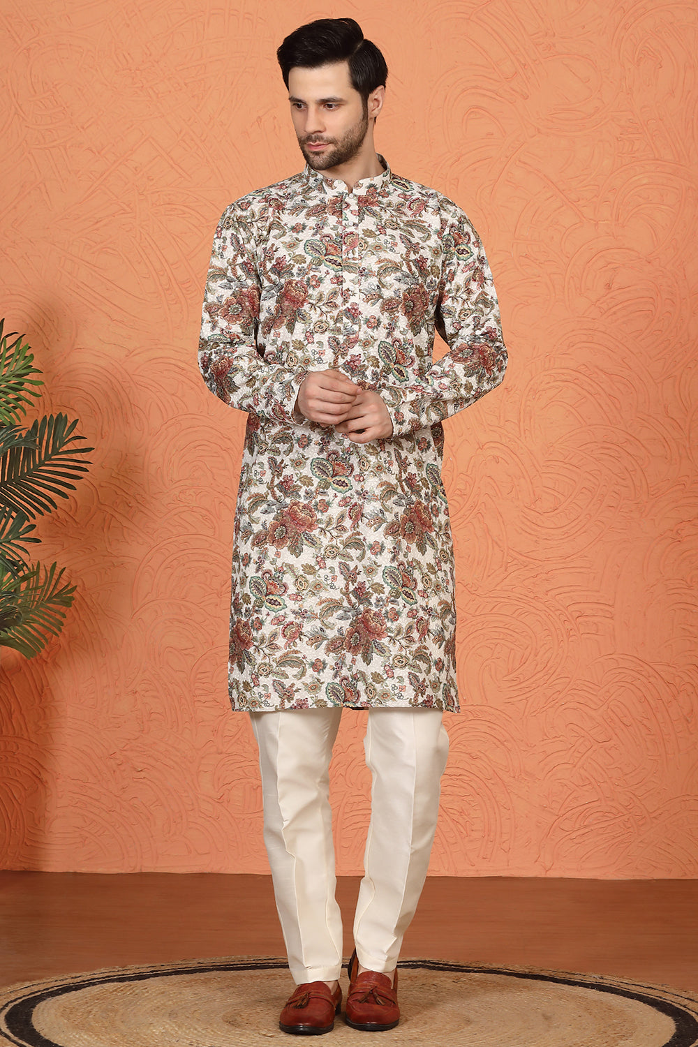 Classic Floral Tapestry Inspired Kurta with Back Elastic Pants