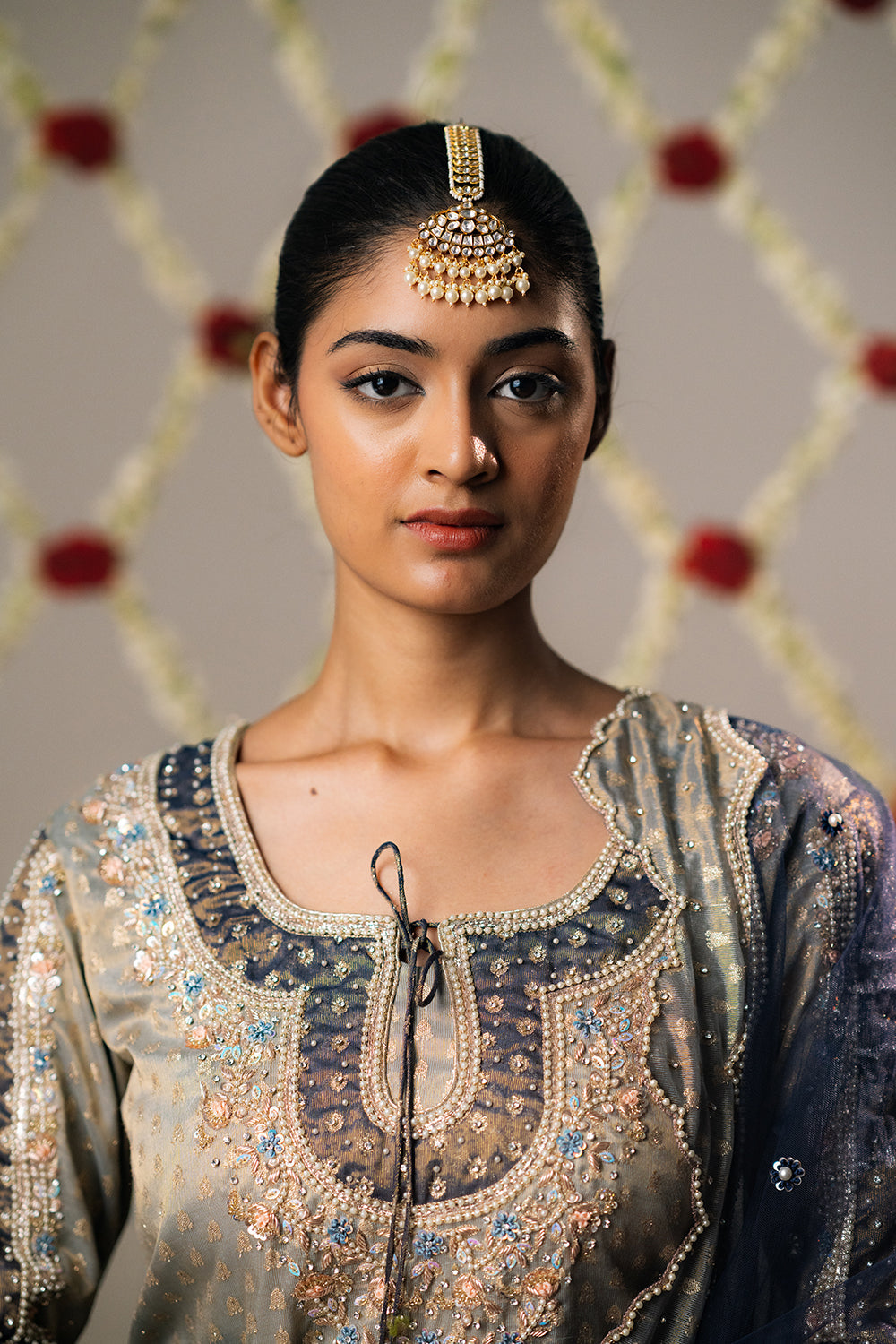 Cloud Grey Booti Tissue Gharara Set