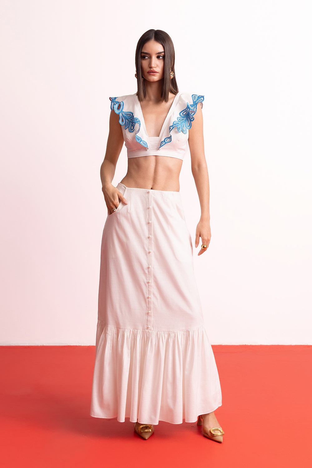 Cloud White Skirt Set