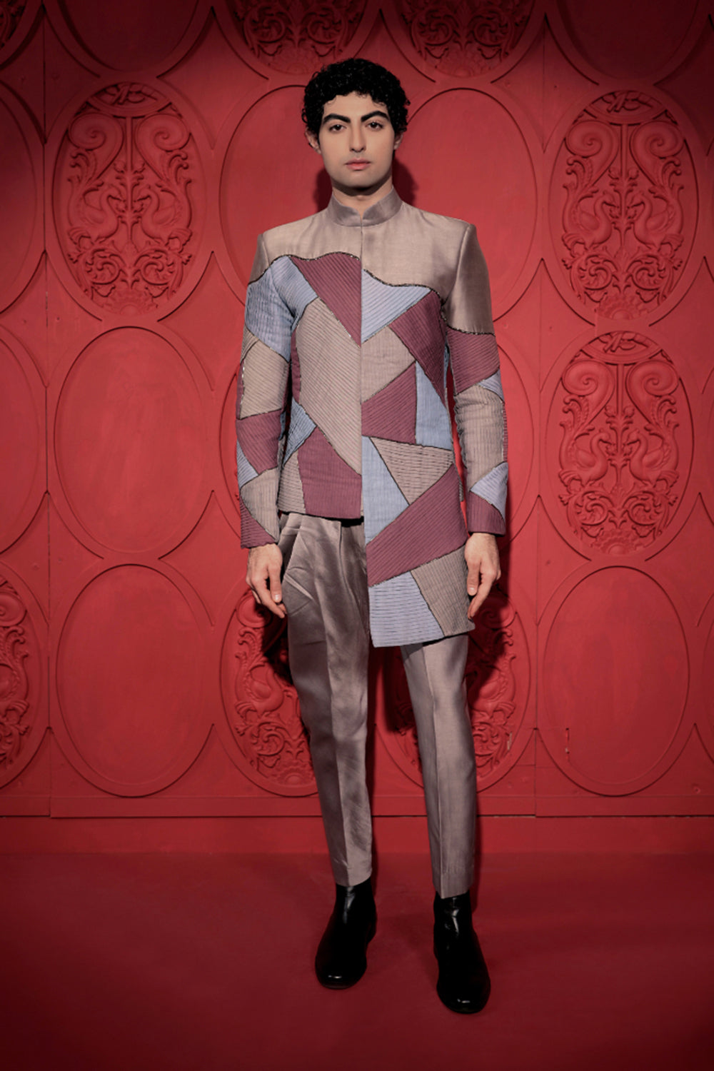 Colorblock Pin-tuck Bandhgala Set