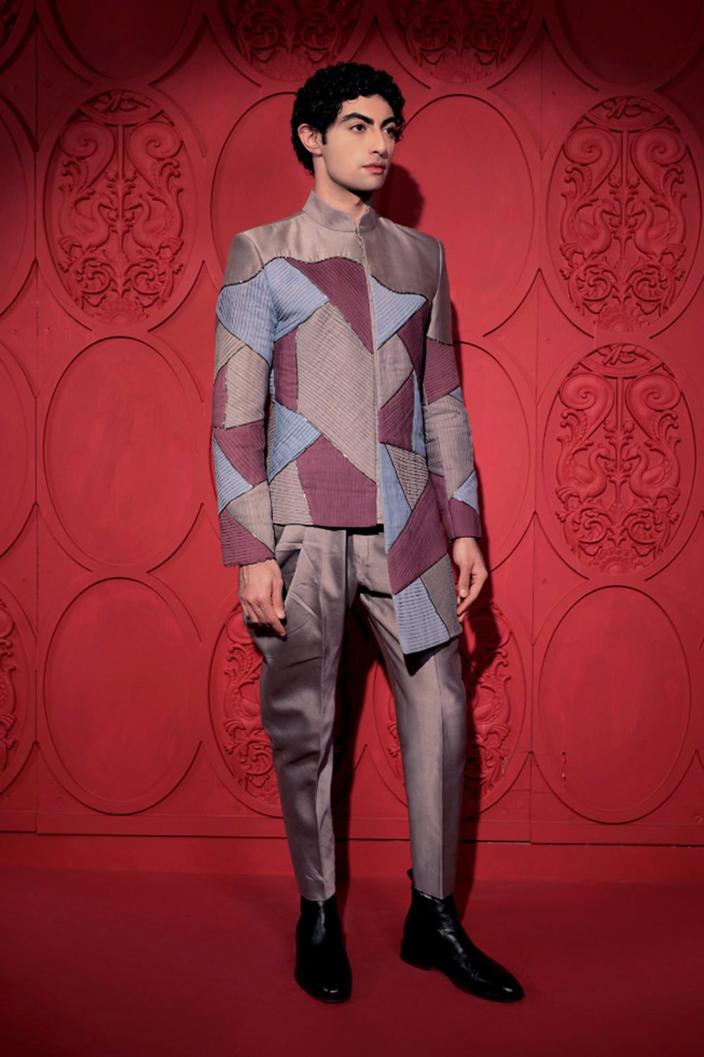 Colorblock Pin-tuck Bandhgala Set