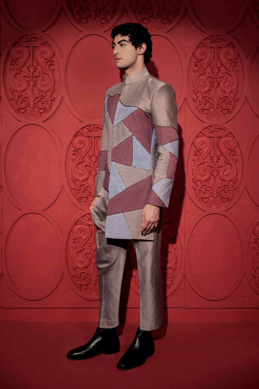 Colorblock Pin-tuck Bandhgala Set