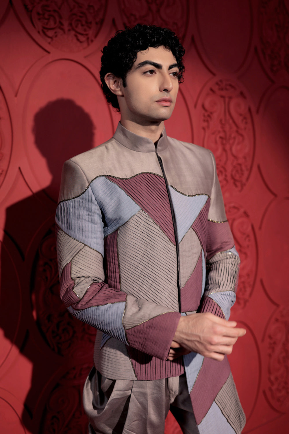 Colorblock Pin-tuck Bandhgala Set