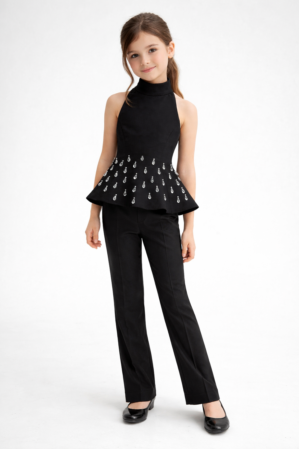 Coord Set with Peplum Top N Straight Pants
