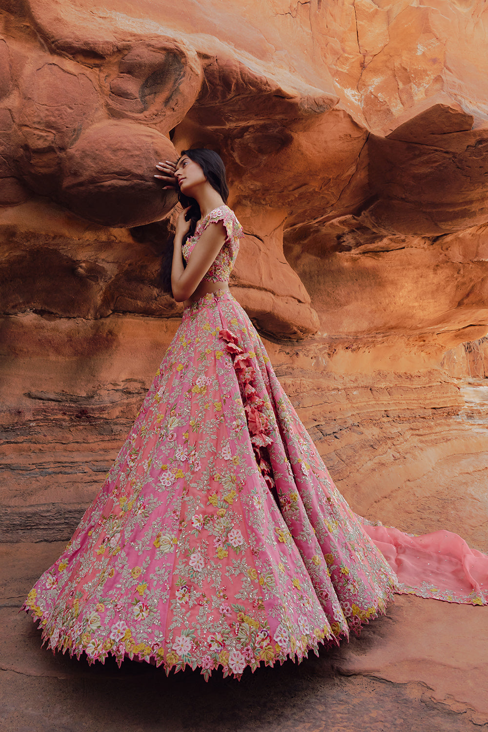 Coral And Pink Utsa Lehenga Set