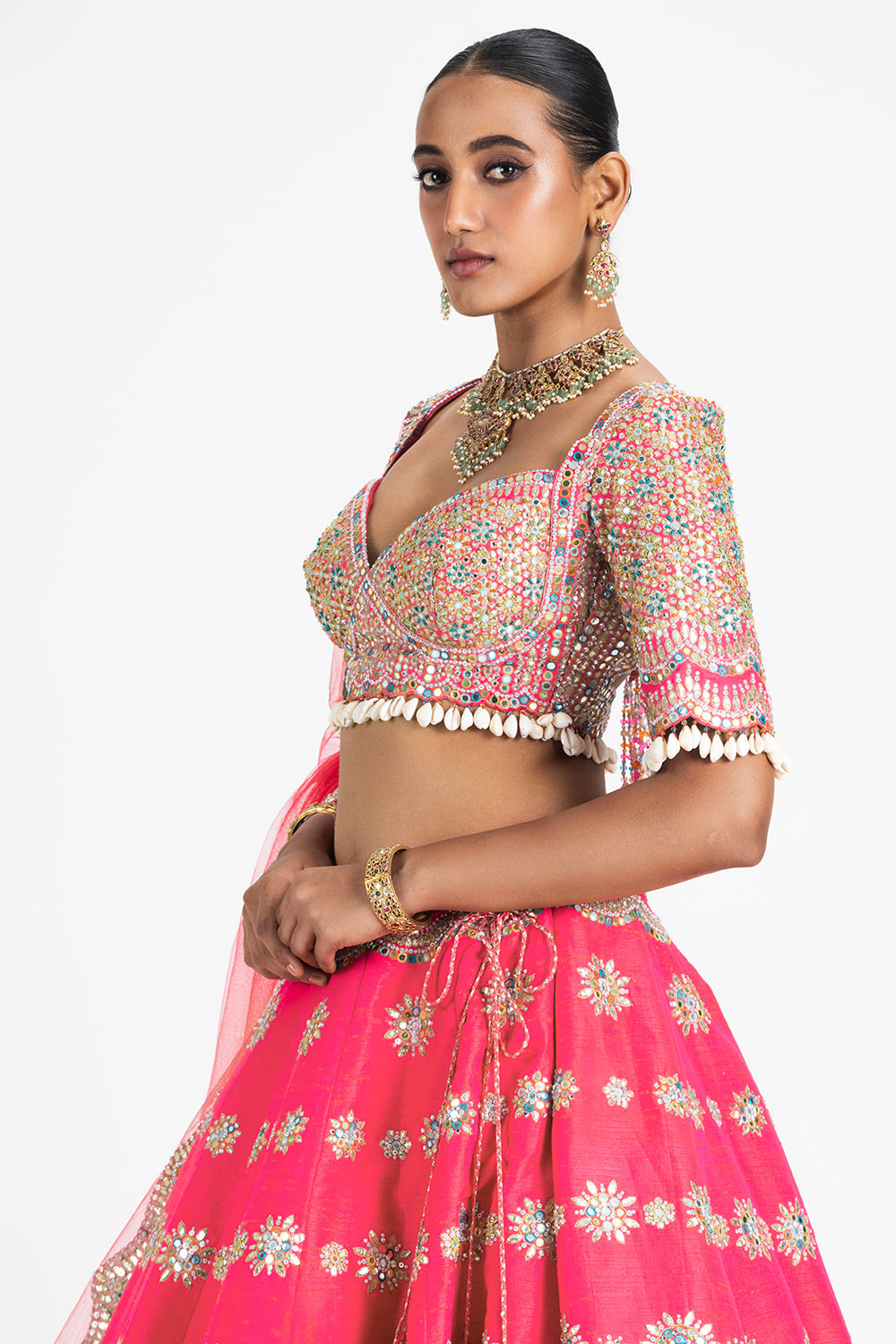 Coral Pink Raw Silk Lehenga Set