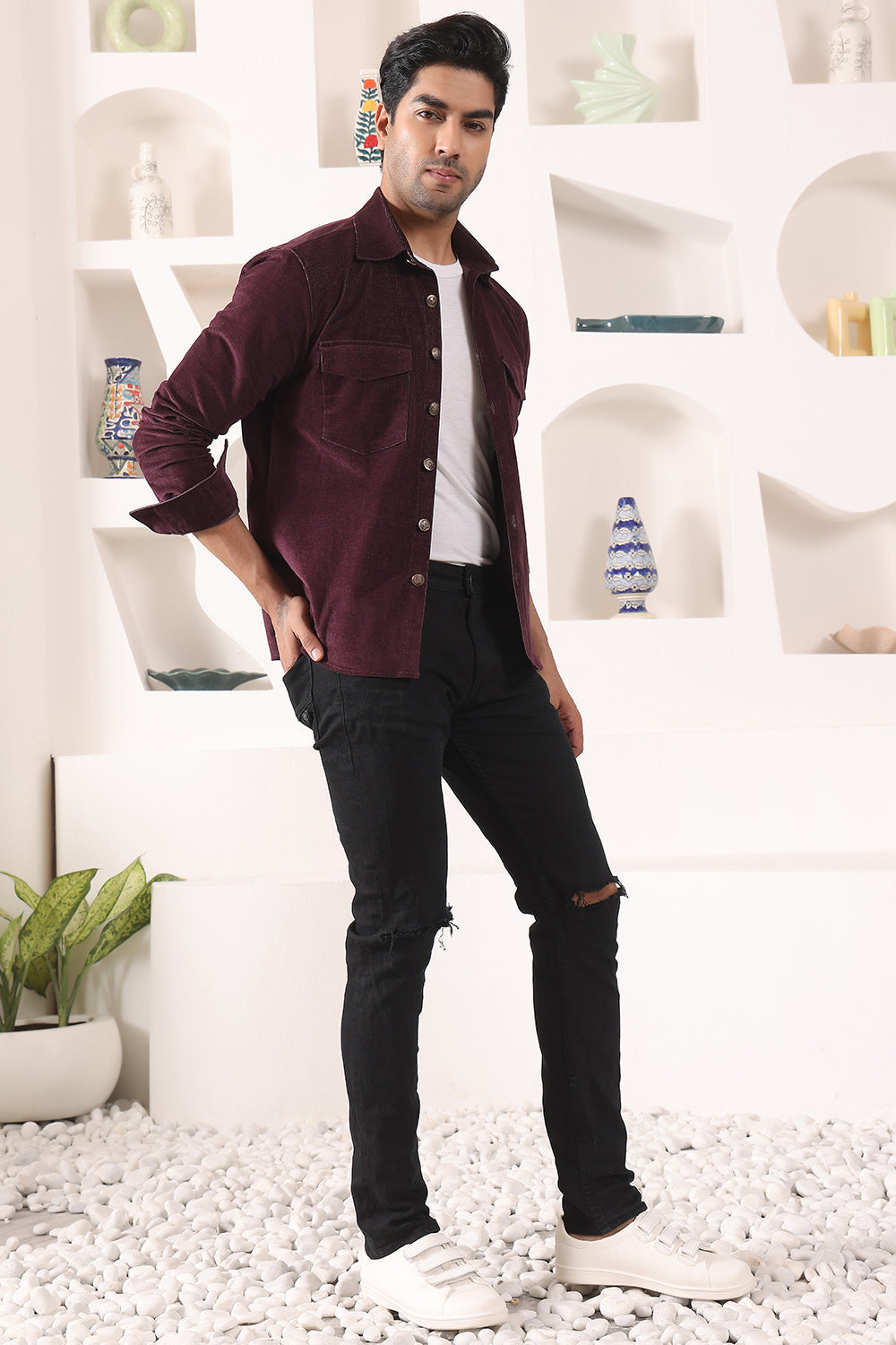 Corduroy Over Shirt with Patch Pockets