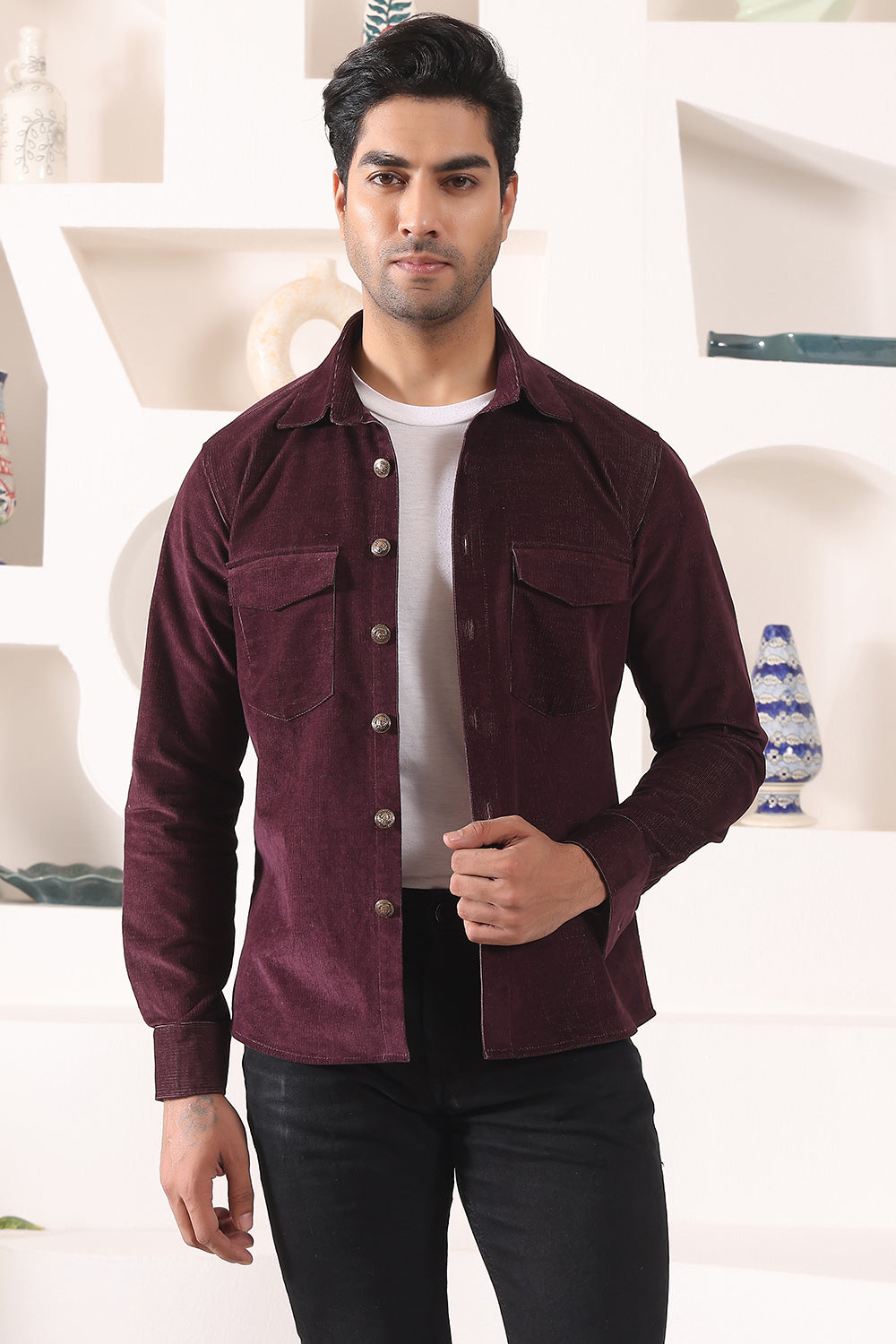 Corduroy Over Shirt with Patch Pockets