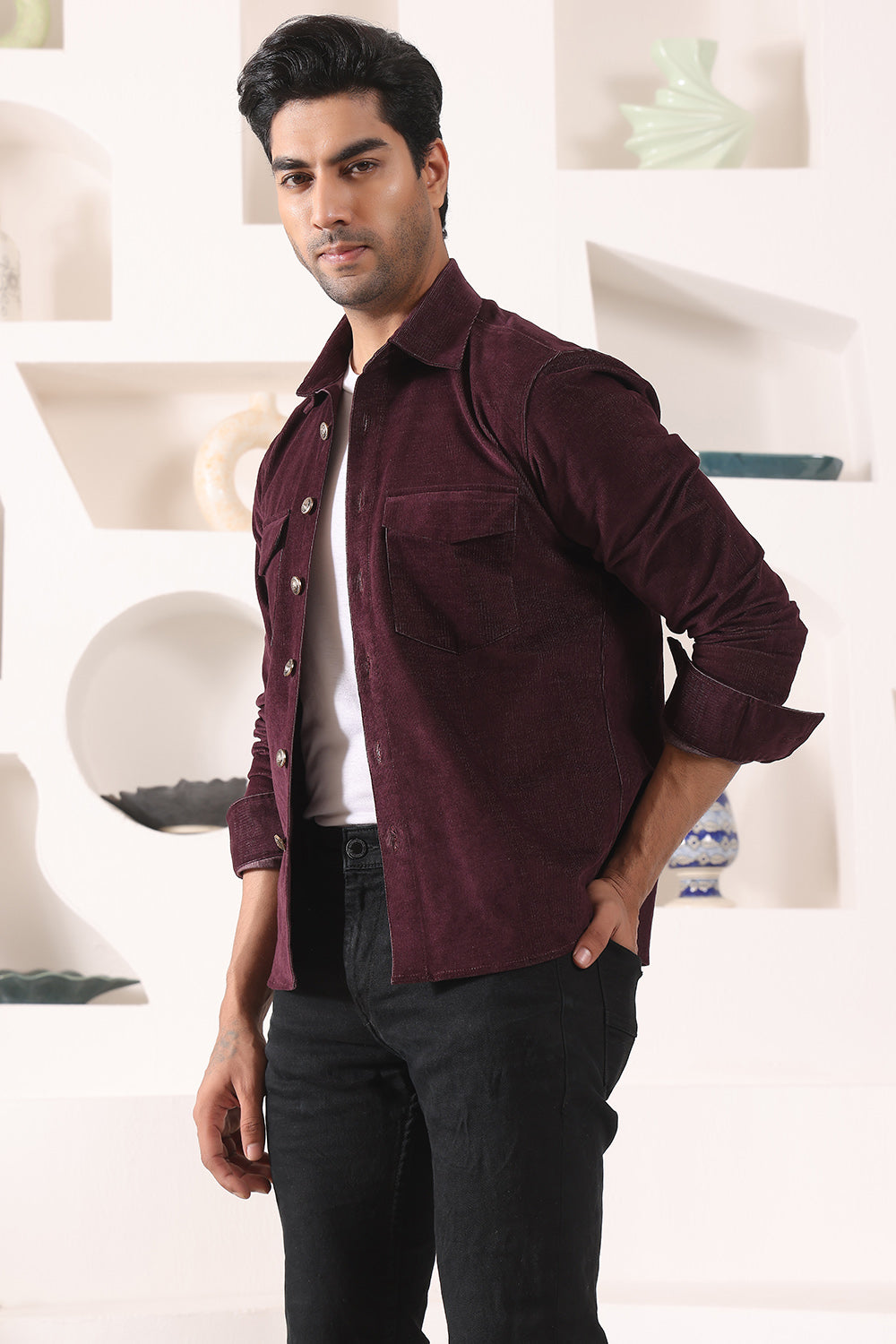 Corduroy Over Shirt with Patch Pockets