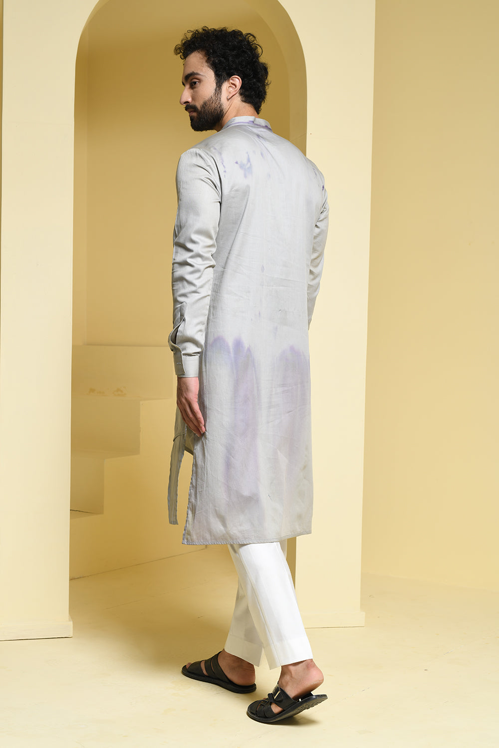 Cotton Grey kurta pants with Organza Details