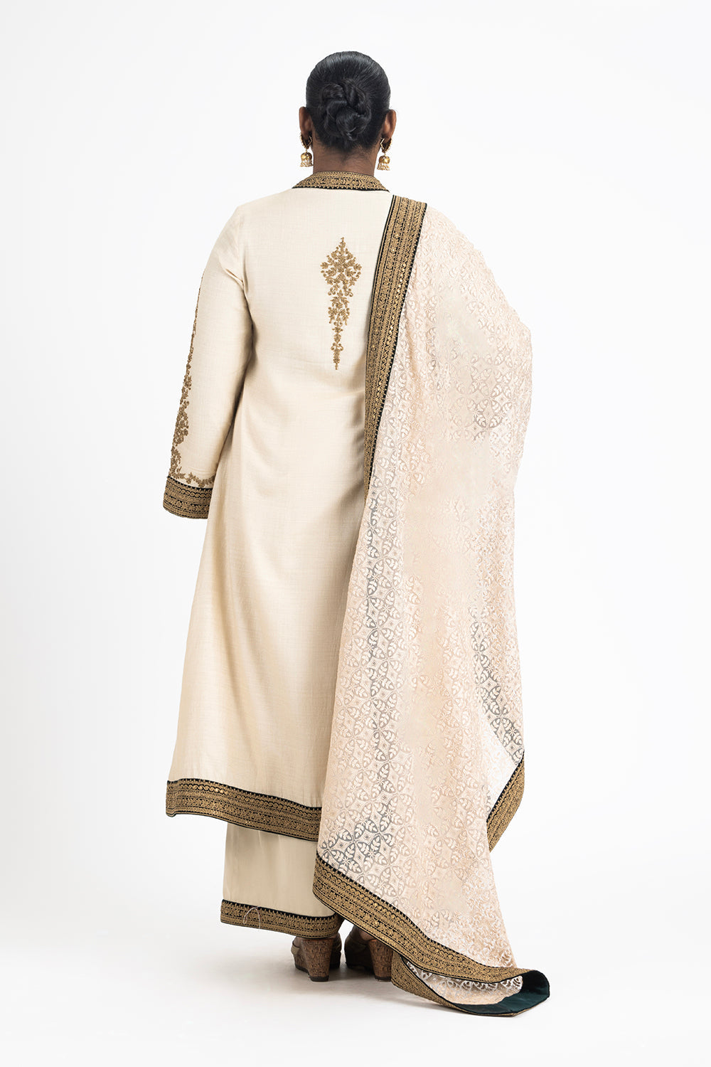 Cream Monga Silk Kurta And Palazo Set