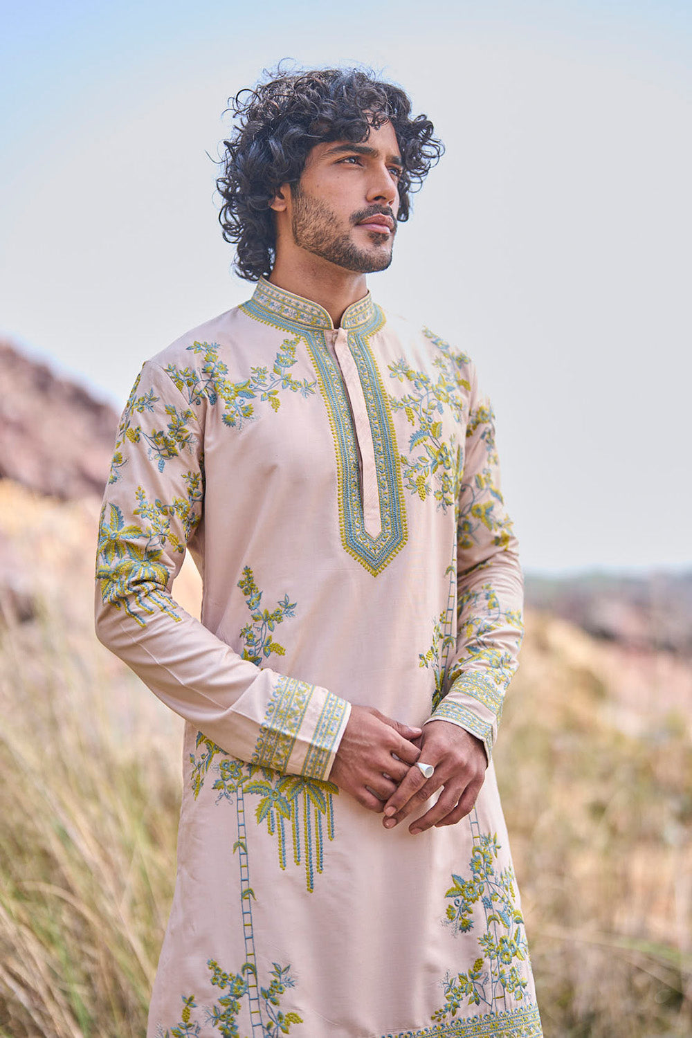 Cream Royal Pam Tree Creeper Kurta Set