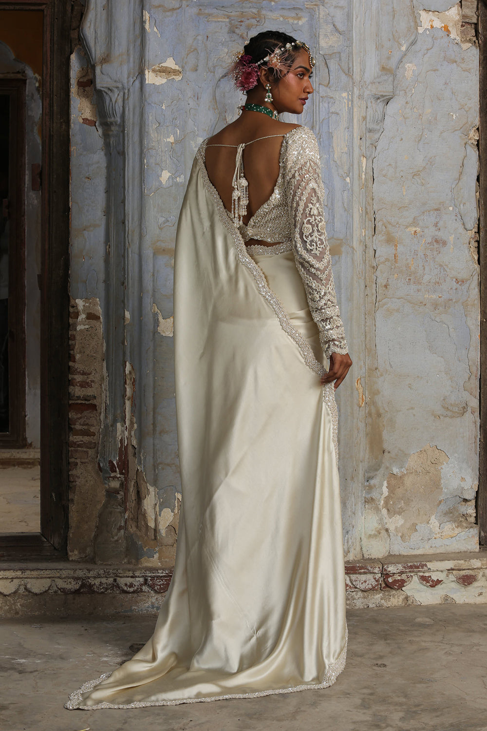 Cream Satin Saree