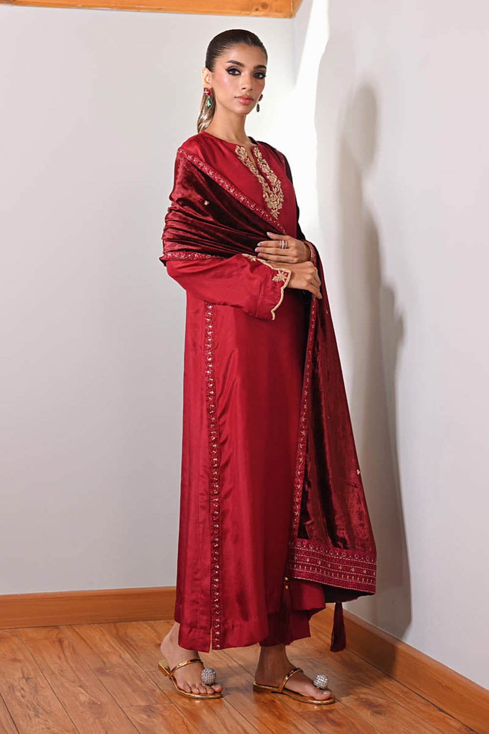 Crimson Muse Velvet Suit Set