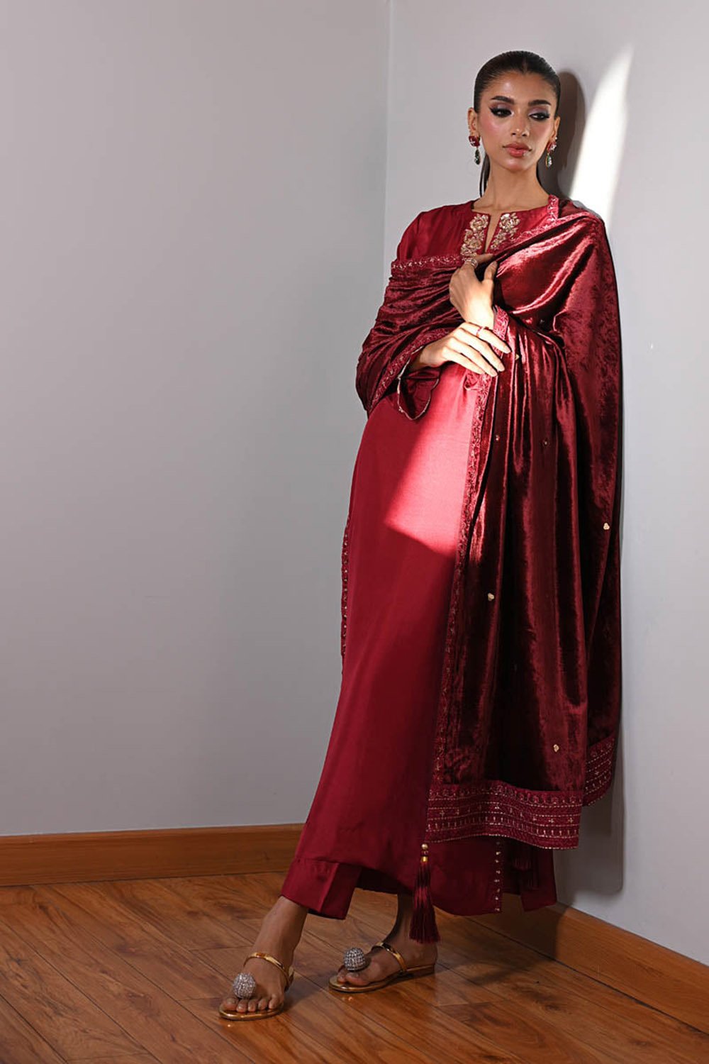 Crimson Muse Velvet Suit Set