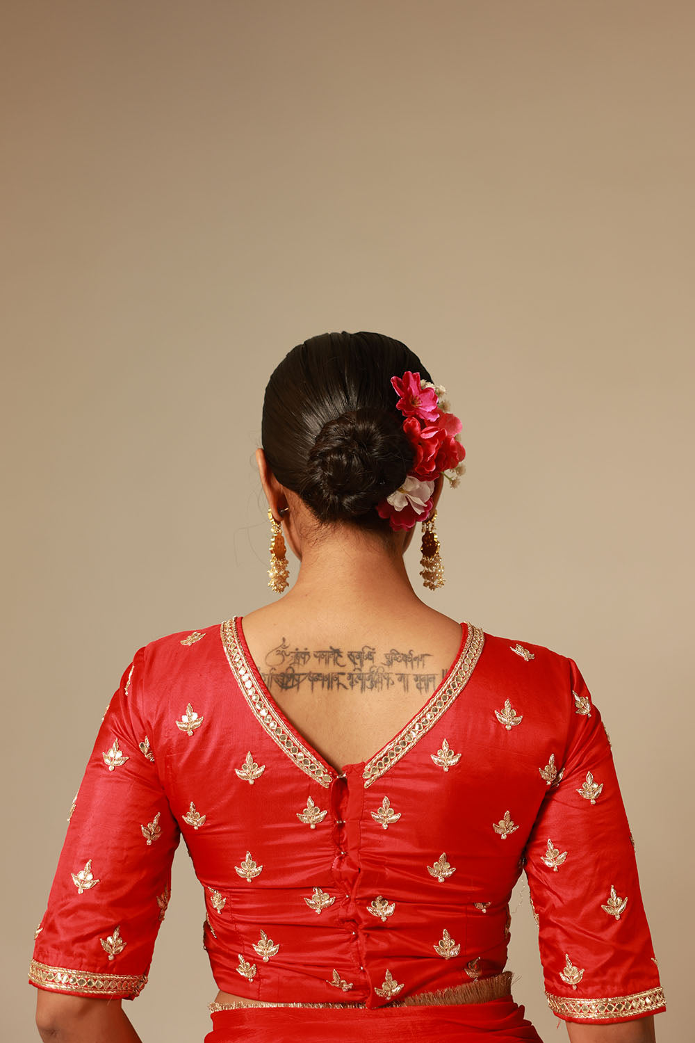 Crimson Red Chinon Saree