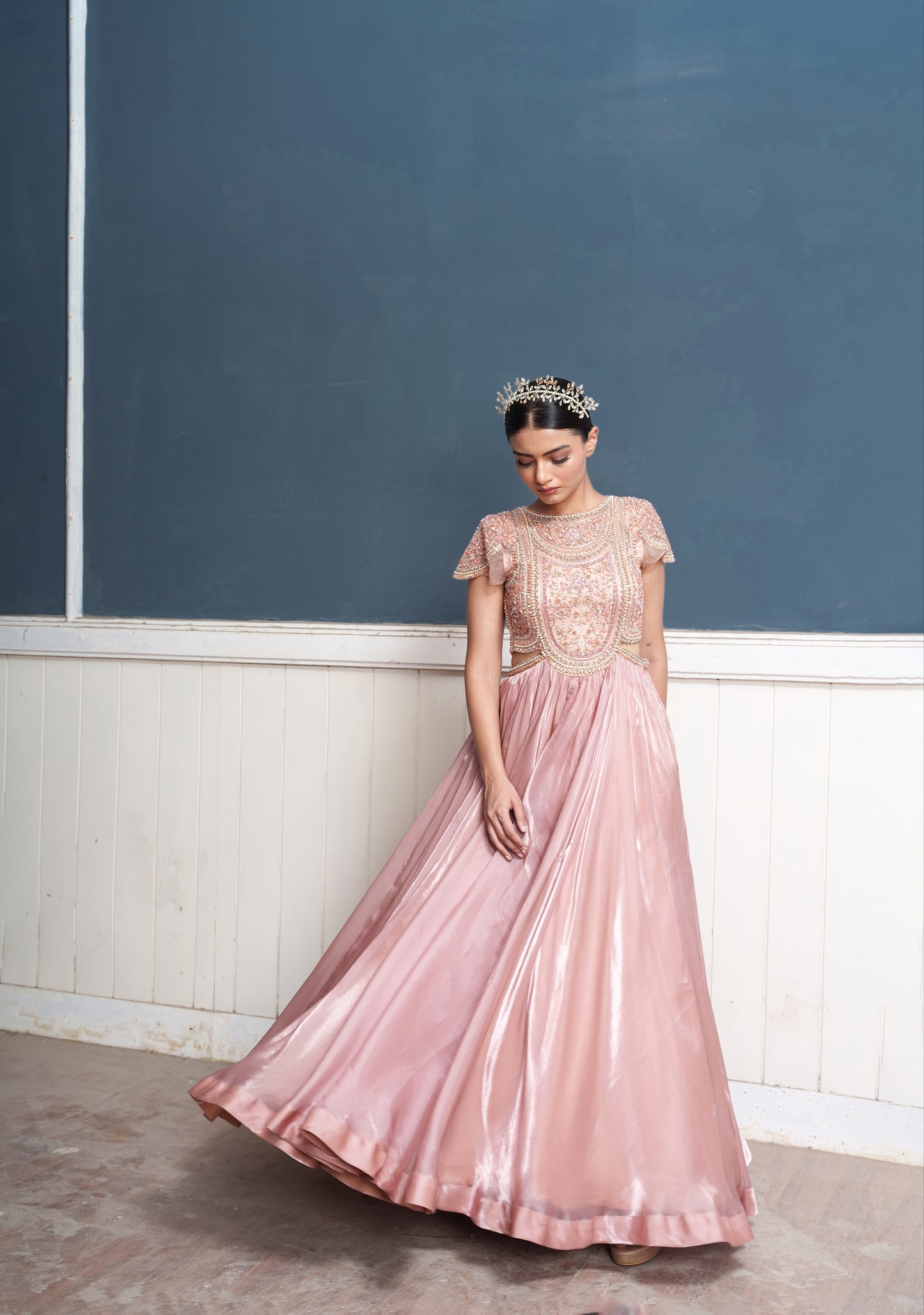Traksh-Rose Pink Embroidered Cut Out Dress