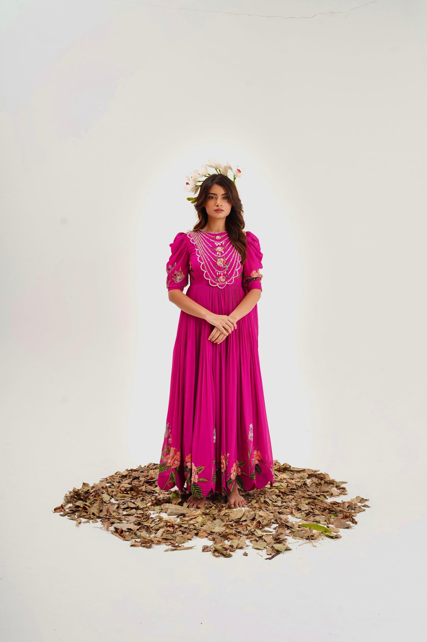 La Fleur-Hand Embroidered Magenta Pink Dress La Fleur-Hand Embroidered Magenta Pink Dress
