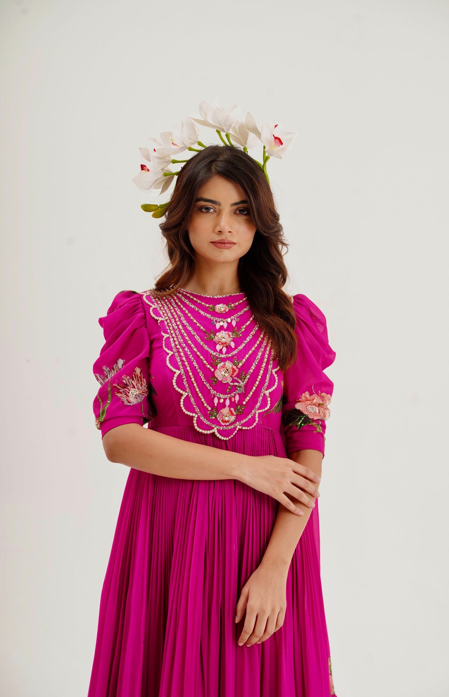 La Fleur-Hand Embroidered Magenta Pink Dress