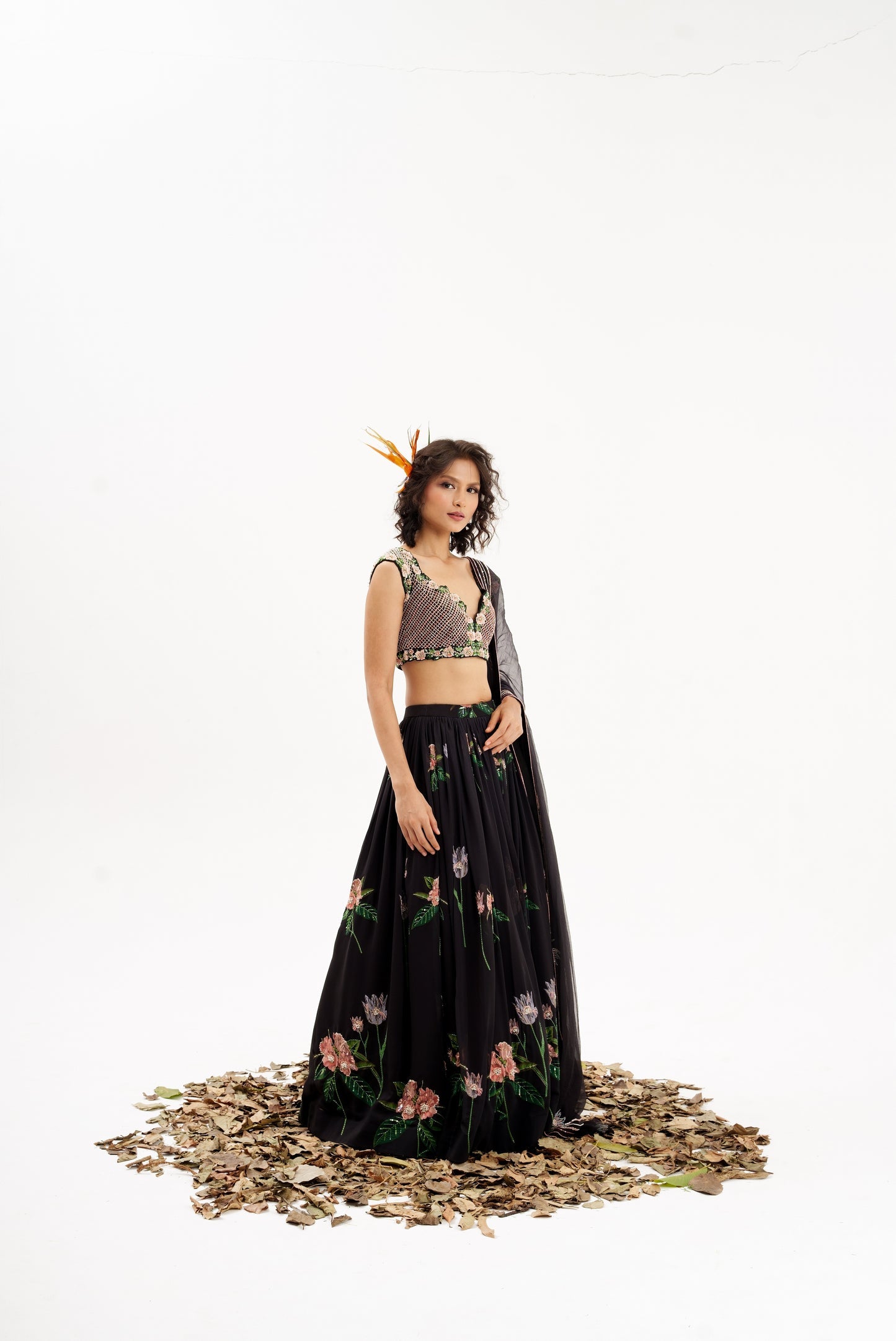 La Fleur-Black Embroidered Lehenga Set