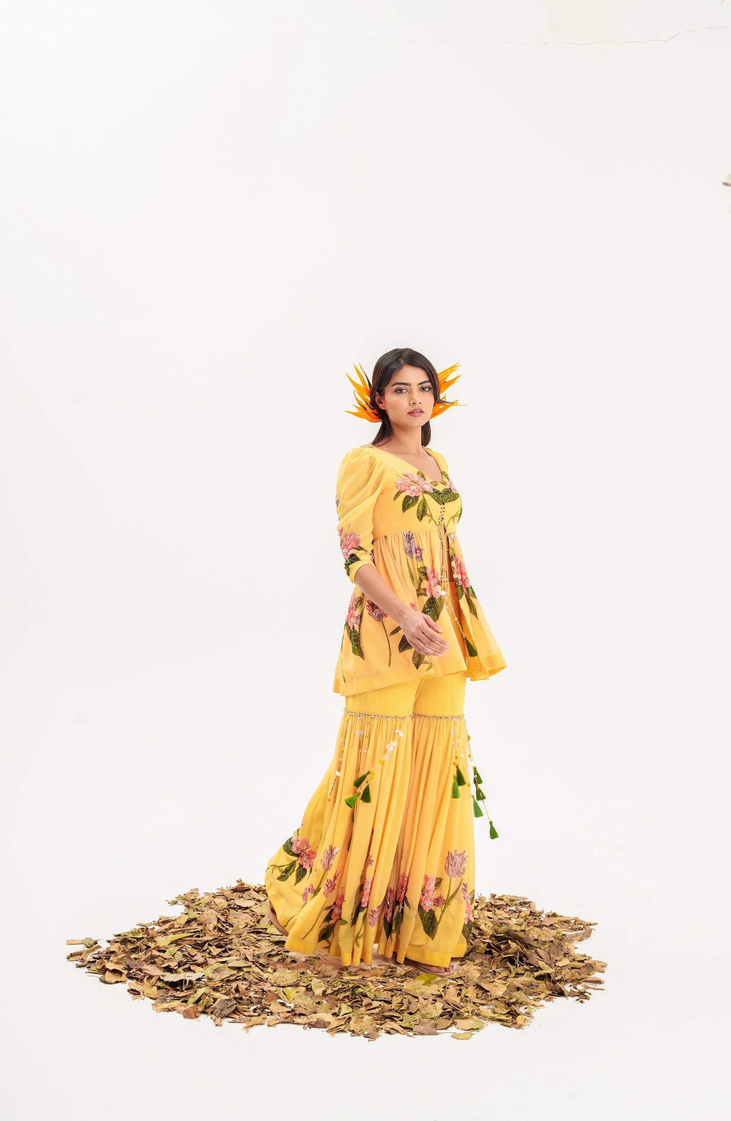 La-Fleur-Champagne Yellow Sharara Set