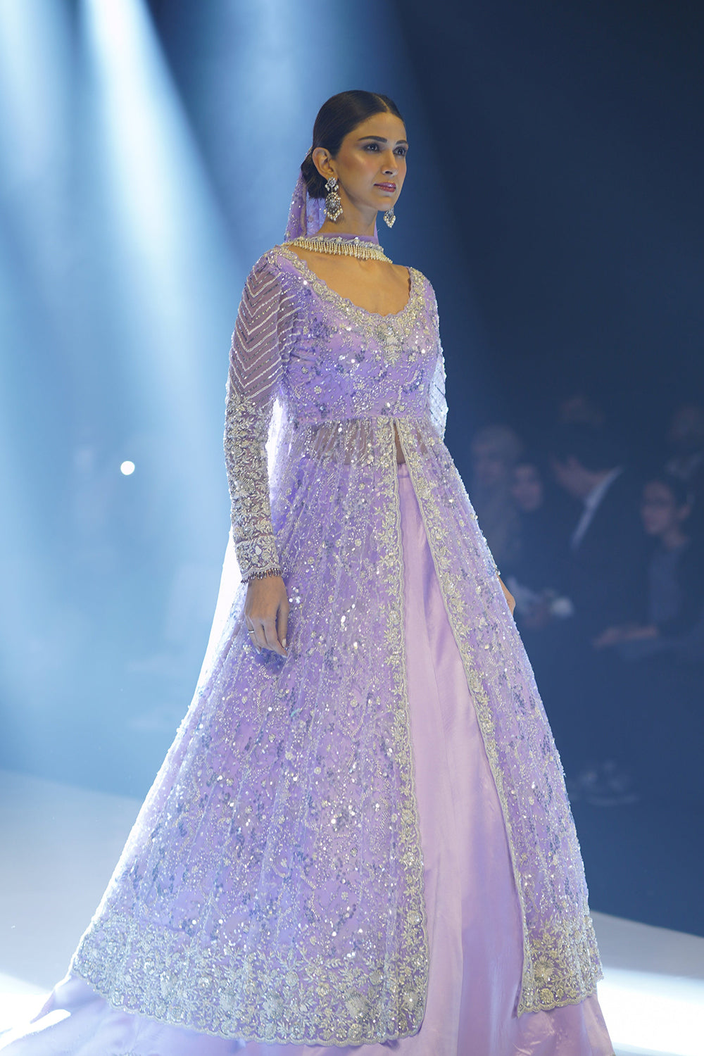 Lavendar Gown with a Trail