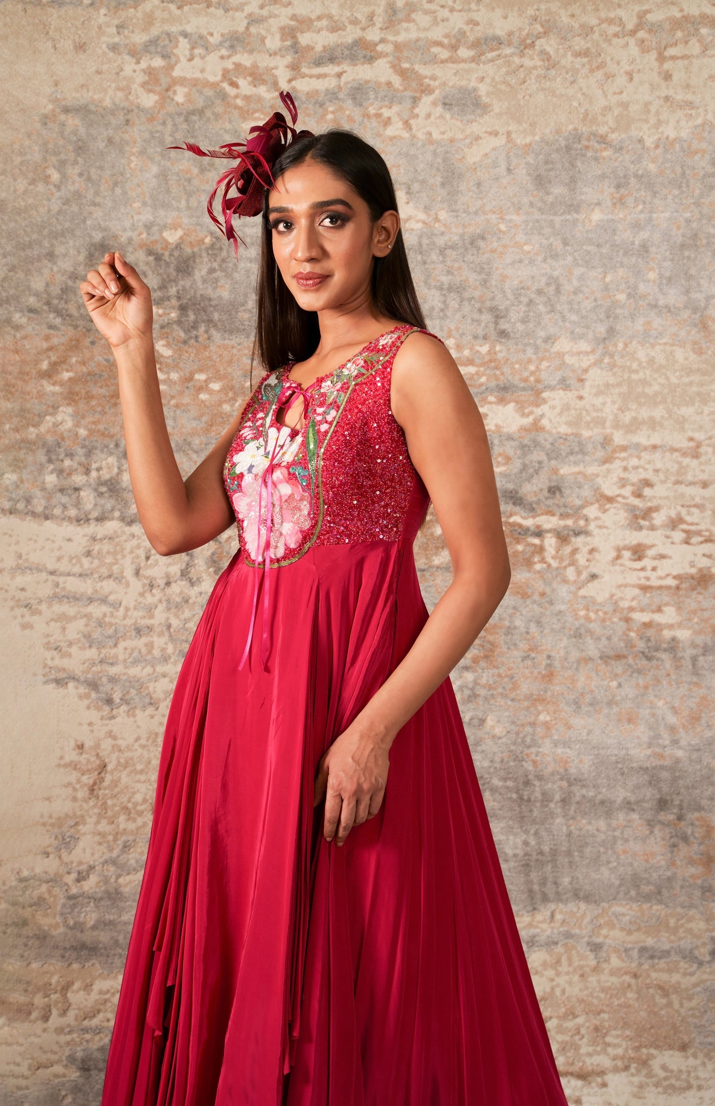 Cascade-Fuchsia Pink Embroidered Dress