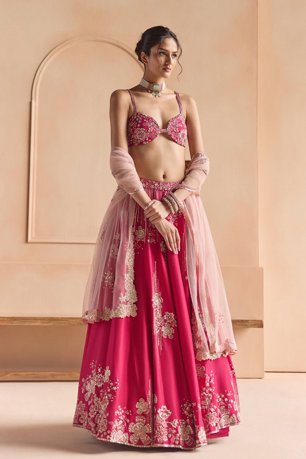 Cut Ruby Embroidered Mulberry Lehenga Set