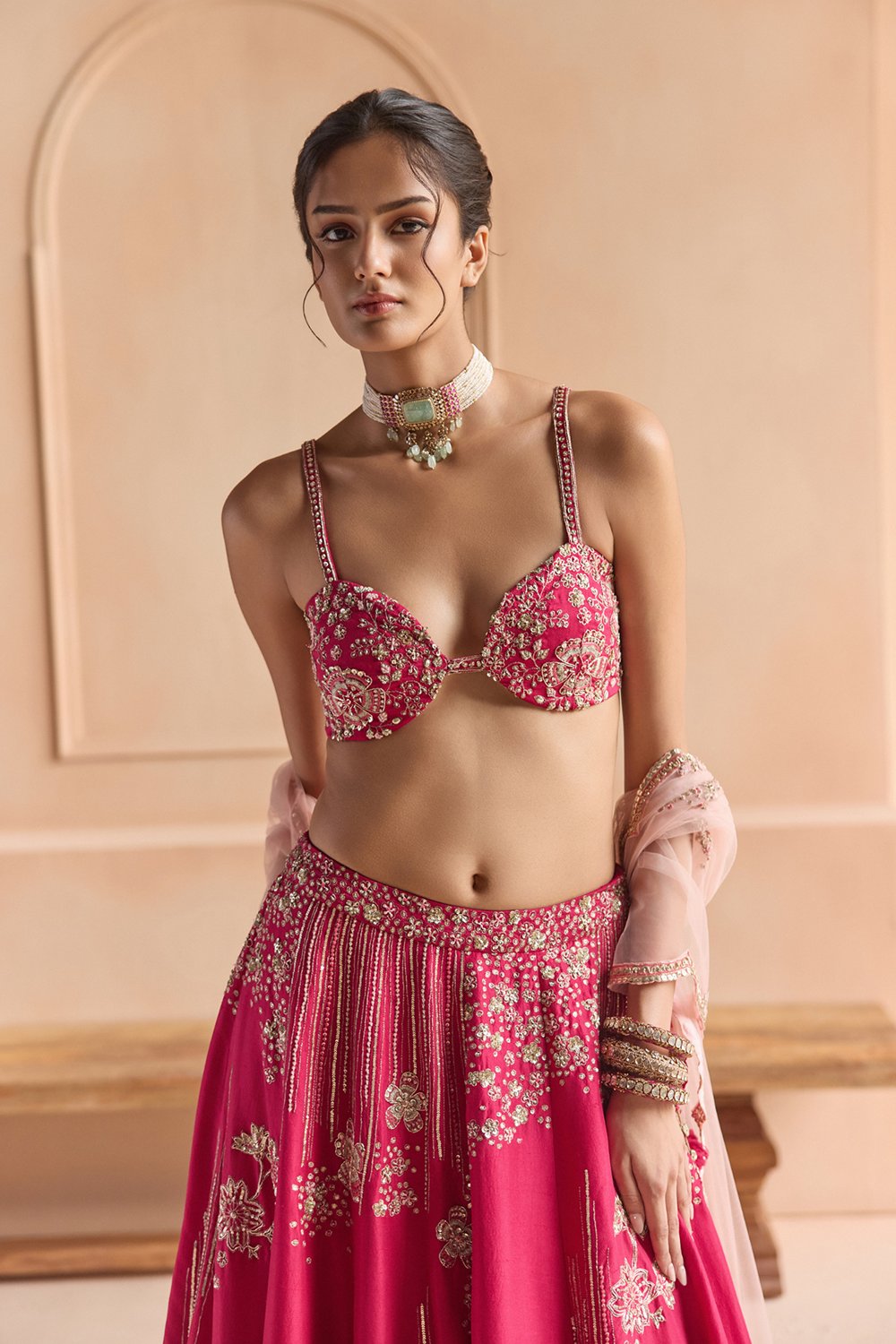 Cut Ruby Embroidered Mulberry Lehenga Set