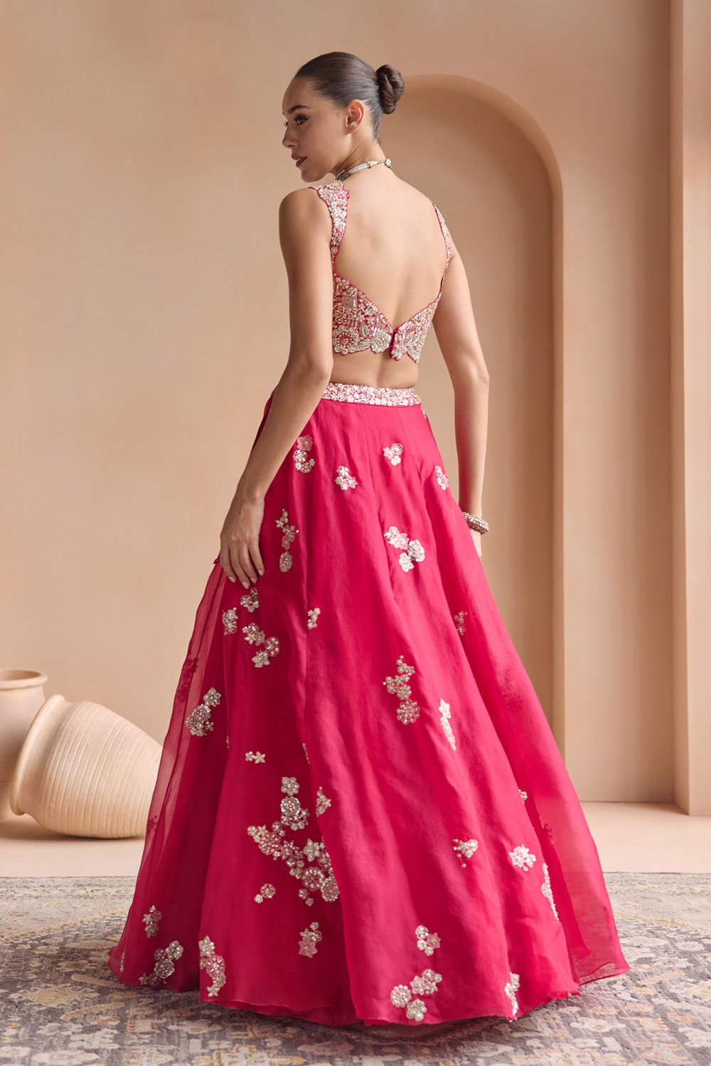 Cut Ruby Embroidered Organza Lehenga Set