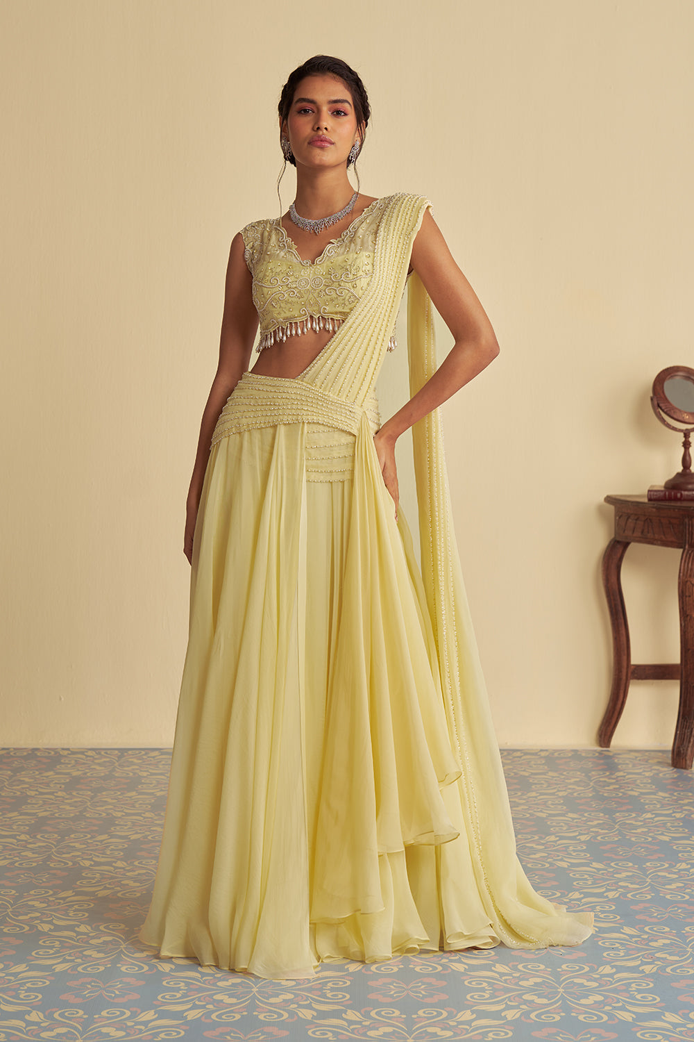 Dandelion mist drape saree set