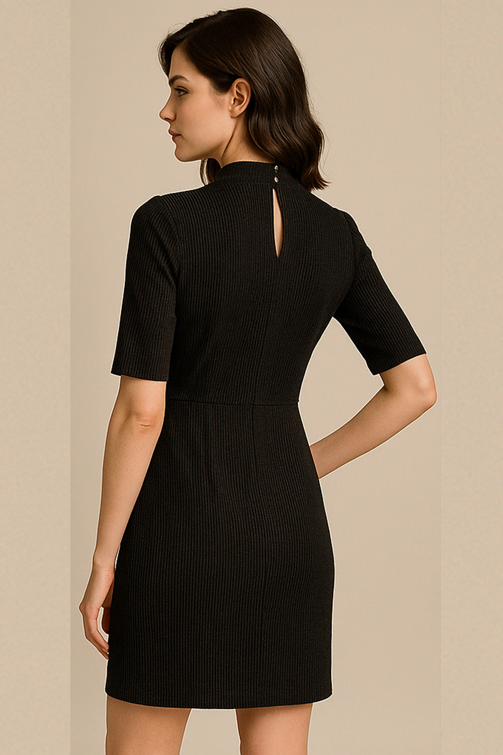 Dark brown crinkled dress with knot detailing on waist