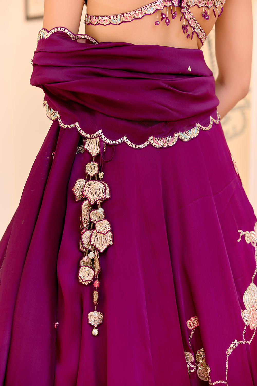 Dark Plum Jaal Placement Lehenga Set